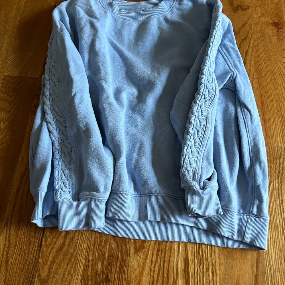 Light Blue Cable Knit Sleeve Sweater
